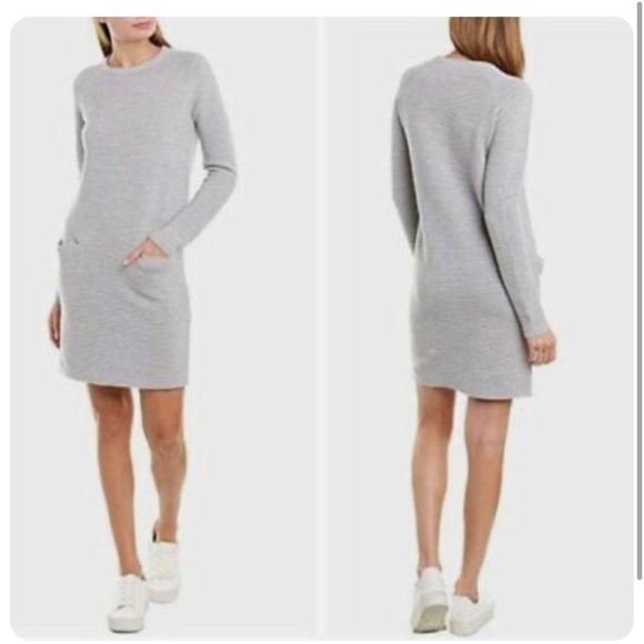 Theory women’s Noble crew grey wool blend long sleeve ribbed dress size medium - Picture 2 of 7